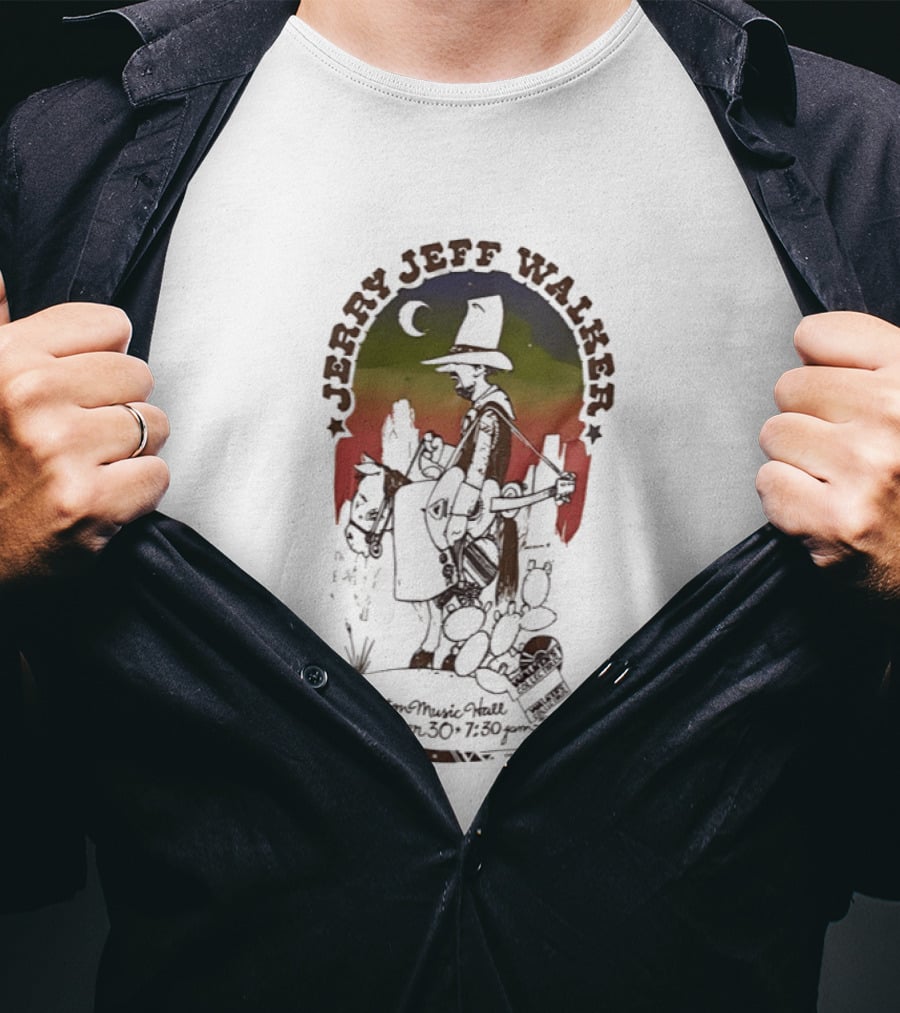 Jerry Jeff Walker Houston Music Hall November 30 7 30Pm Cowboy Guitar Art Vintage Sunset T-Shirt