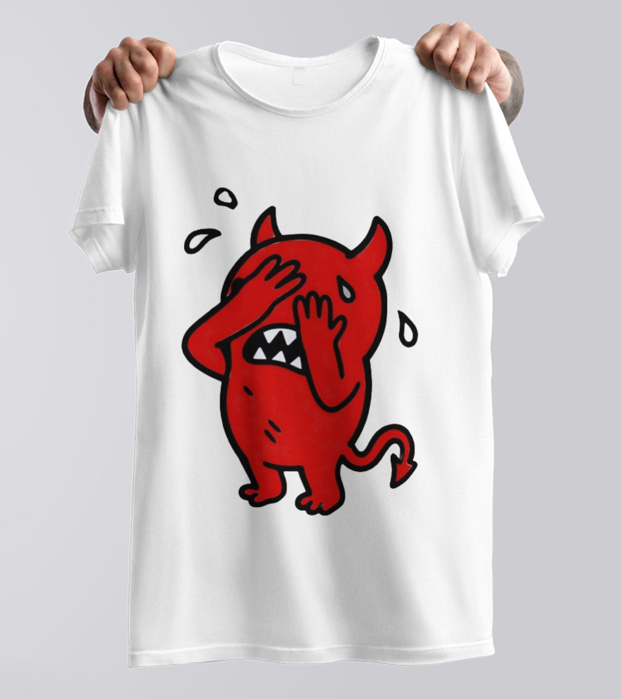 Devil Cartoon Facepalm Panicking Sweating Emoji T-Shirt