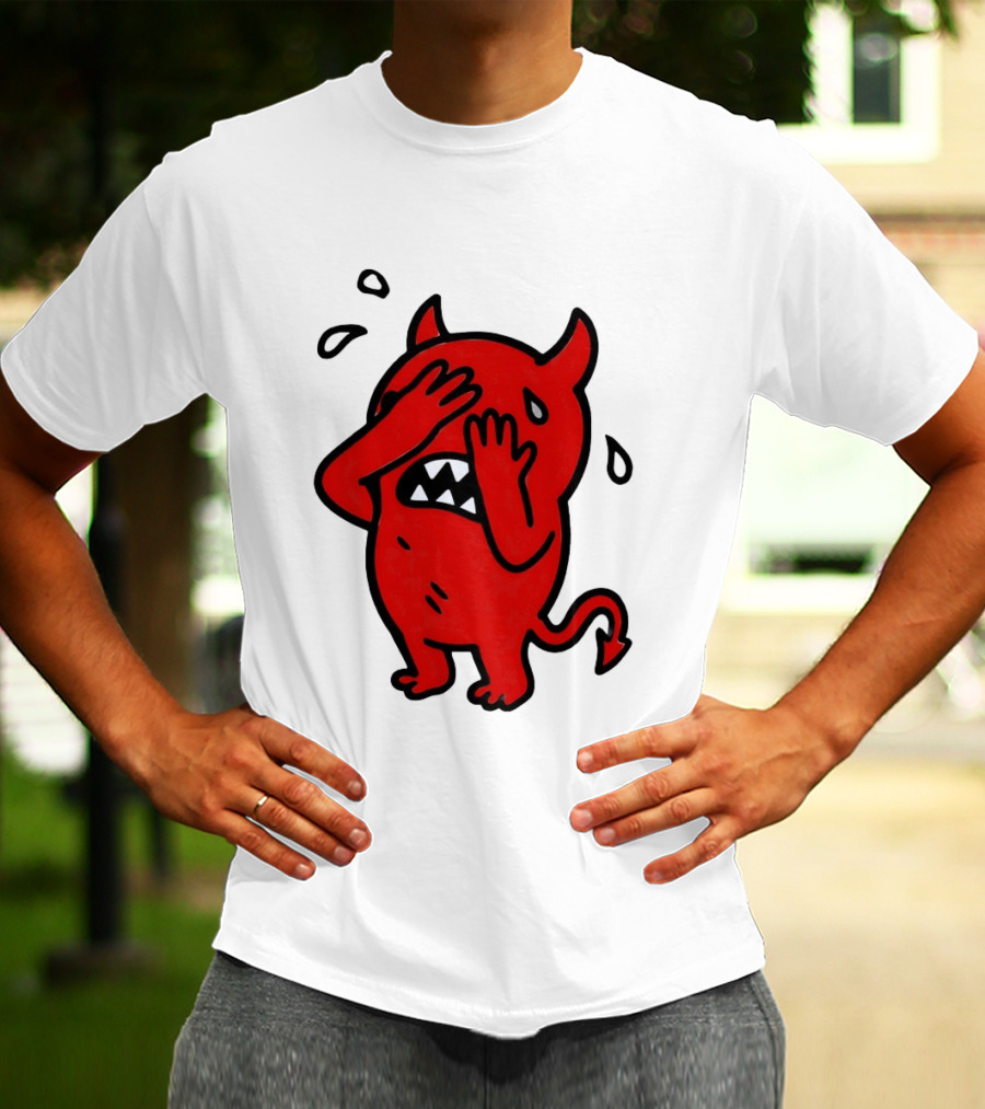 Devil Cartoon Facepalm Panicking Sweating Emoji T-Shirt