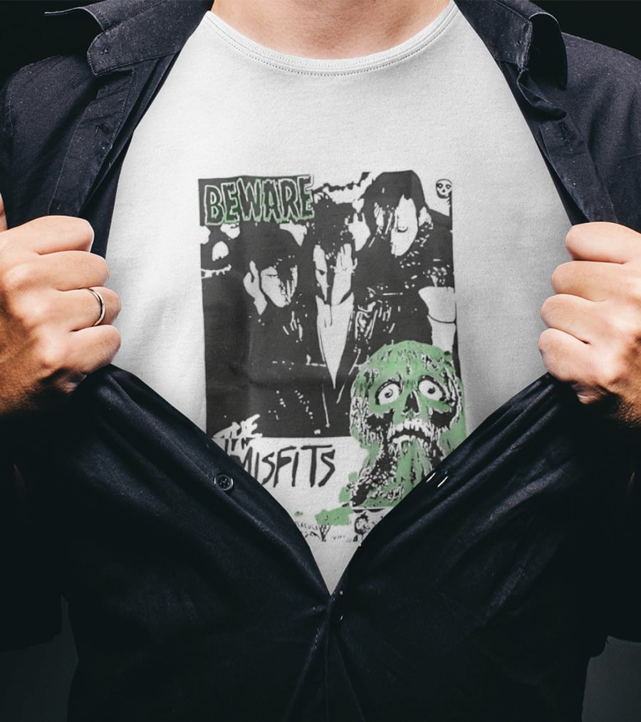 Beware The Misfits Horror Punk Band Skull Green T-Shirt