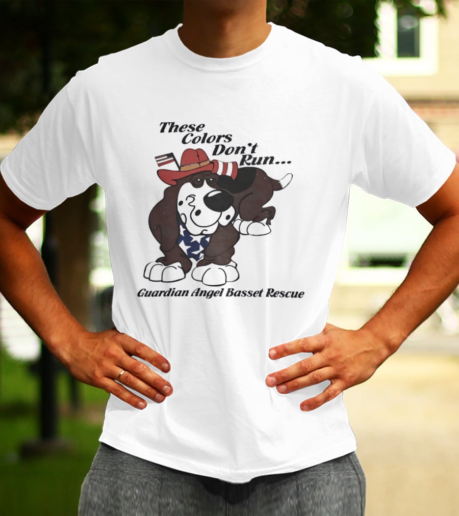 These Colors Don't Run Guardian Angel Basset Rescue Patriotic Dog Breed Cowboy Hat And Bandana T-Shirt