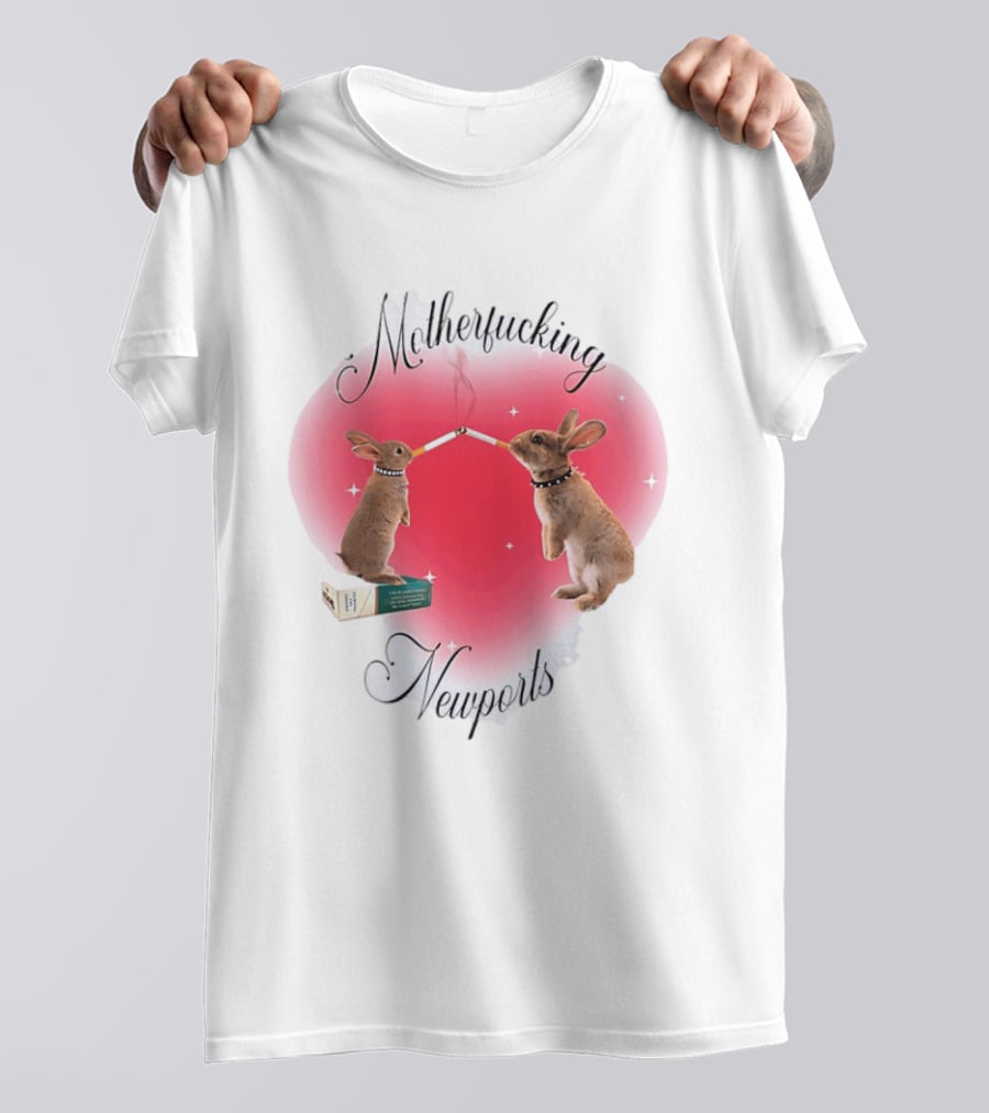 Motherfucking Newports Rabbit Smoking Cigarette Heart T-Shirt