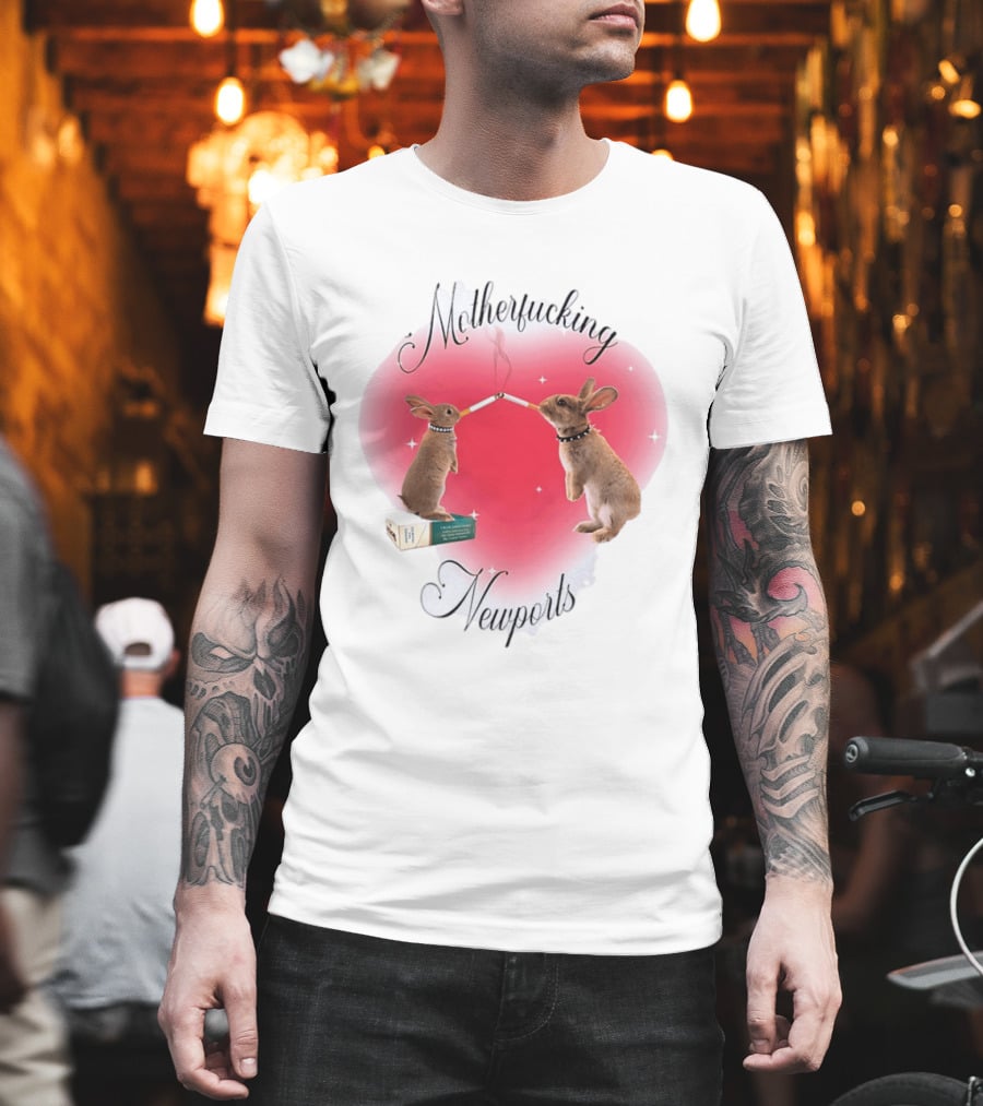 Motherfucking Newports Rabbit Smoking Cigarette Heart T-Shirt