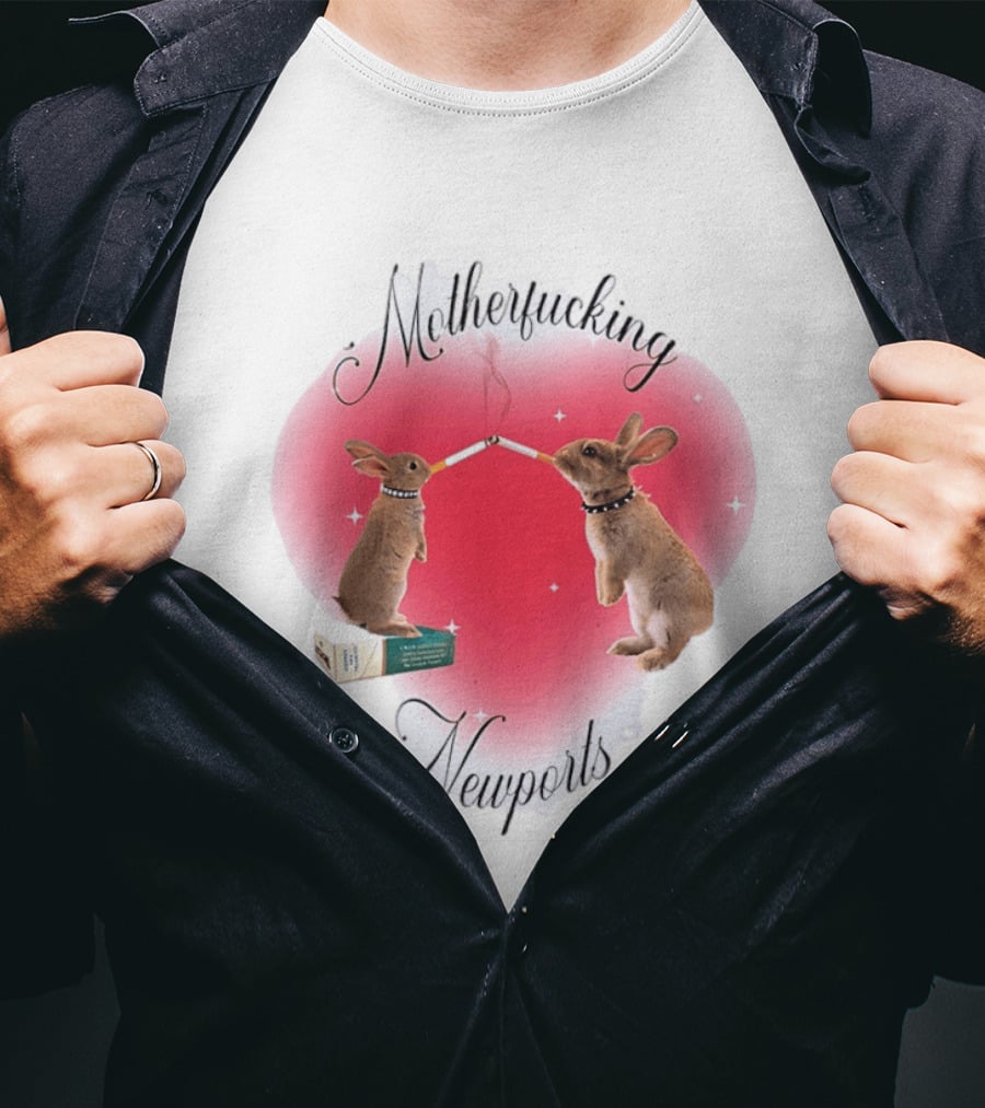 Motherfucking Newports Rabbit Smoking Cigarette Heart T-Shirt