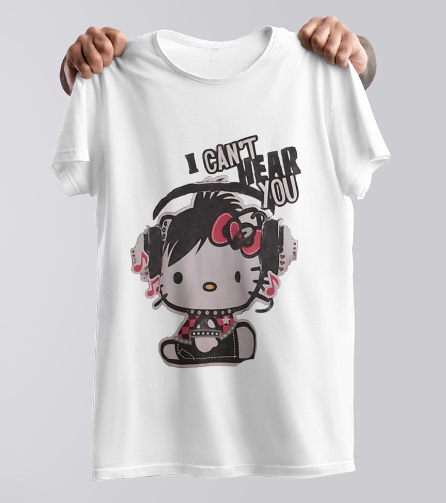 Hello Kitty I Can't Hear You Headphones Music Emo T-Shirt