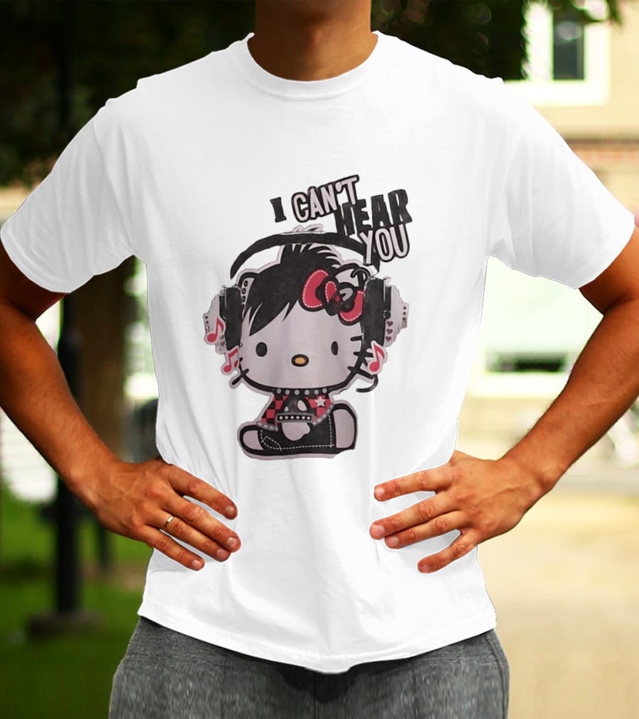 Hello Kitty I Can't Hear You Headphones Music Emo T-Shirt