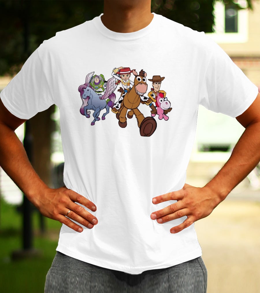 Buzz Lightyear Jessie Bullseye Woody And Buttercup Unicorn Toy Story Characters Running T-Shirt