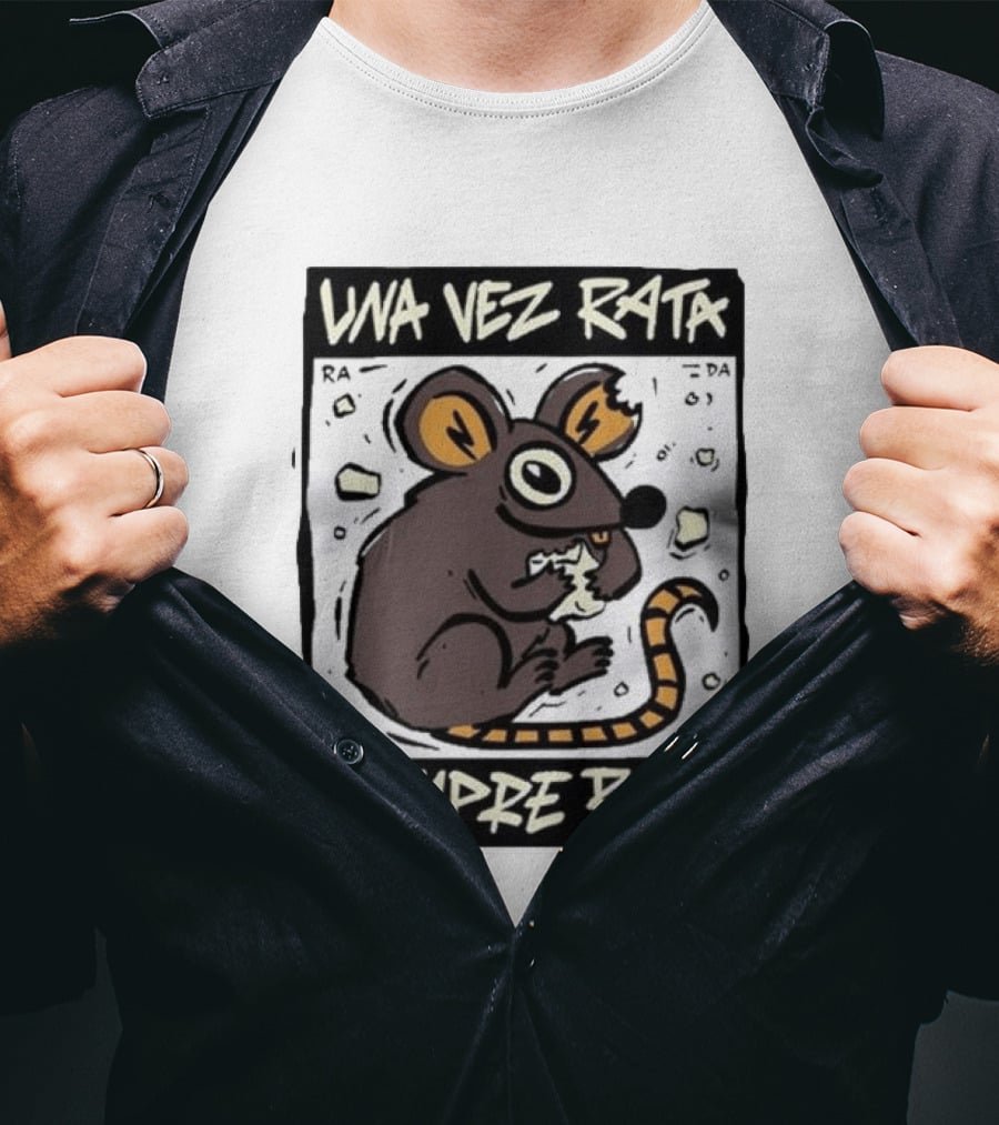 Una Vez Rata Siempre Rata Cartoon Rat Eating Cheese Spanish T-Shirt