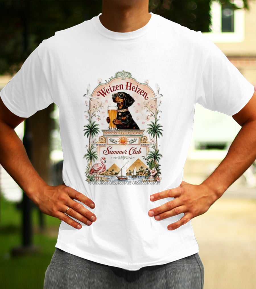 Weizen Heizen Dachshund Beer Summer Club Palm Flamingo Pyramid Sailboat T-Shirt