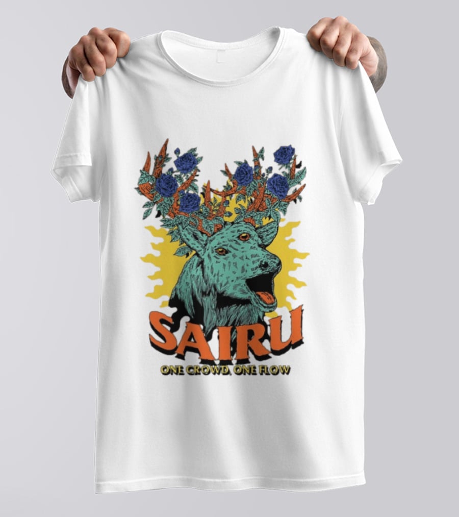 Sairu One Crowd One Flow Deer With Blue Roses Horns T-Shirt