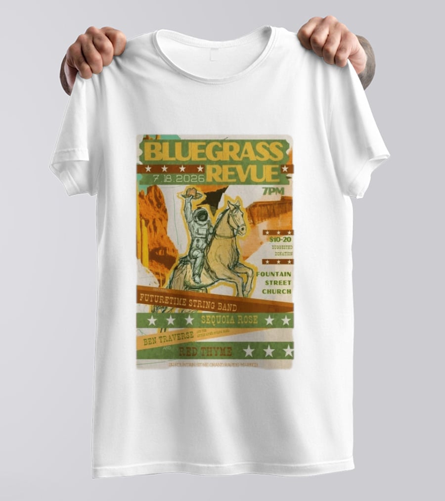 Bluegrass Revue Grand Rapids MI July 18 2026 Futuretime String Band Sequoia Rose Red Thyme T-Shirt