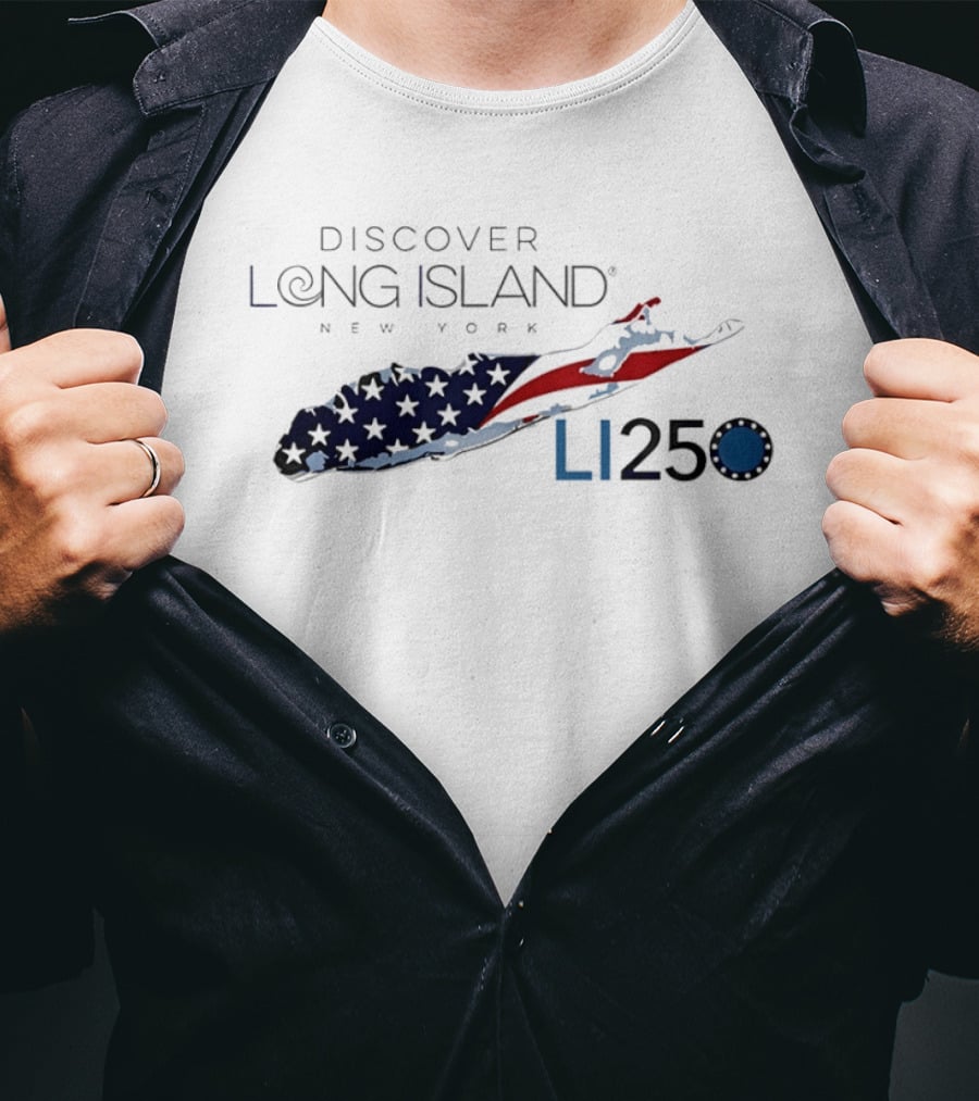 Discover Long Island New York LI250 American Flag Map T-Shirt