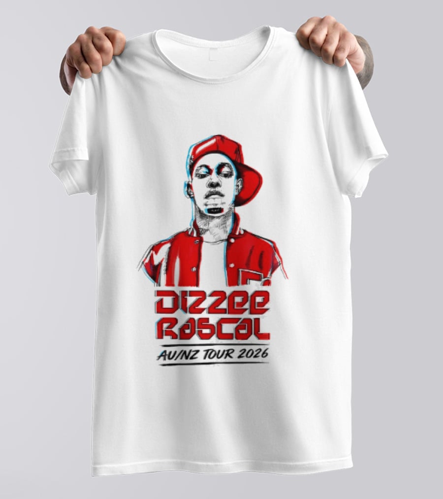 Dizzee Rascal AU NZ Tour 2026 Red Graphic Cap Image T-Shirt