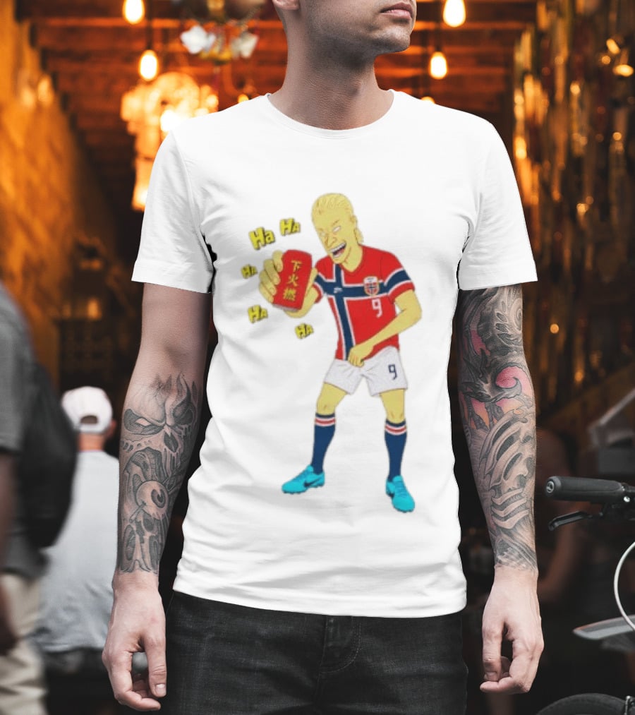 Erling Haaland Norway No 9 Laughing Cartoon Style Bootleg T-Shirt
