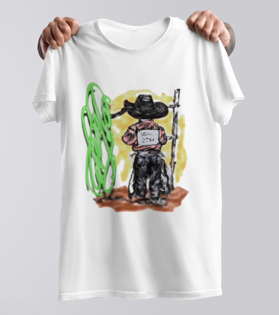 Vnere 2766 Cowboy Vintage Western Art With Hat And Fence T-Shirt