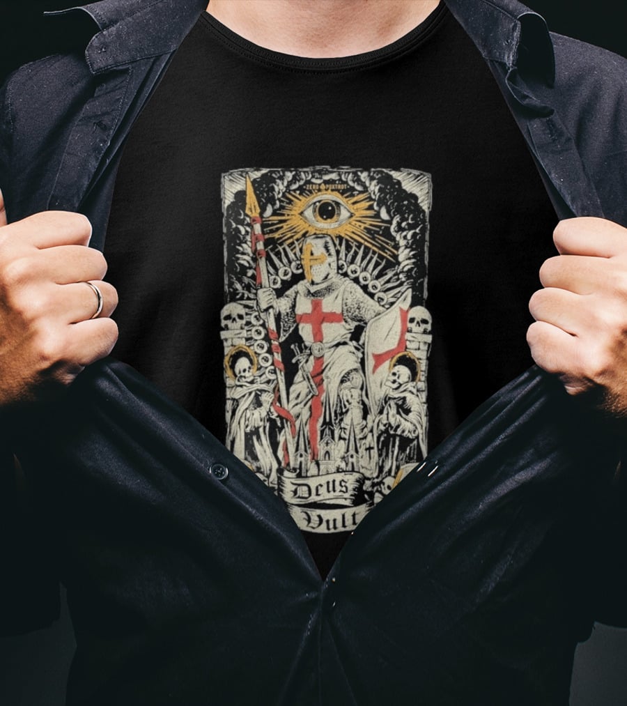 Zero Foxtrot Deus Vult Knight Templar Crusader With Eye Of Providence And Skulls T-Shirt