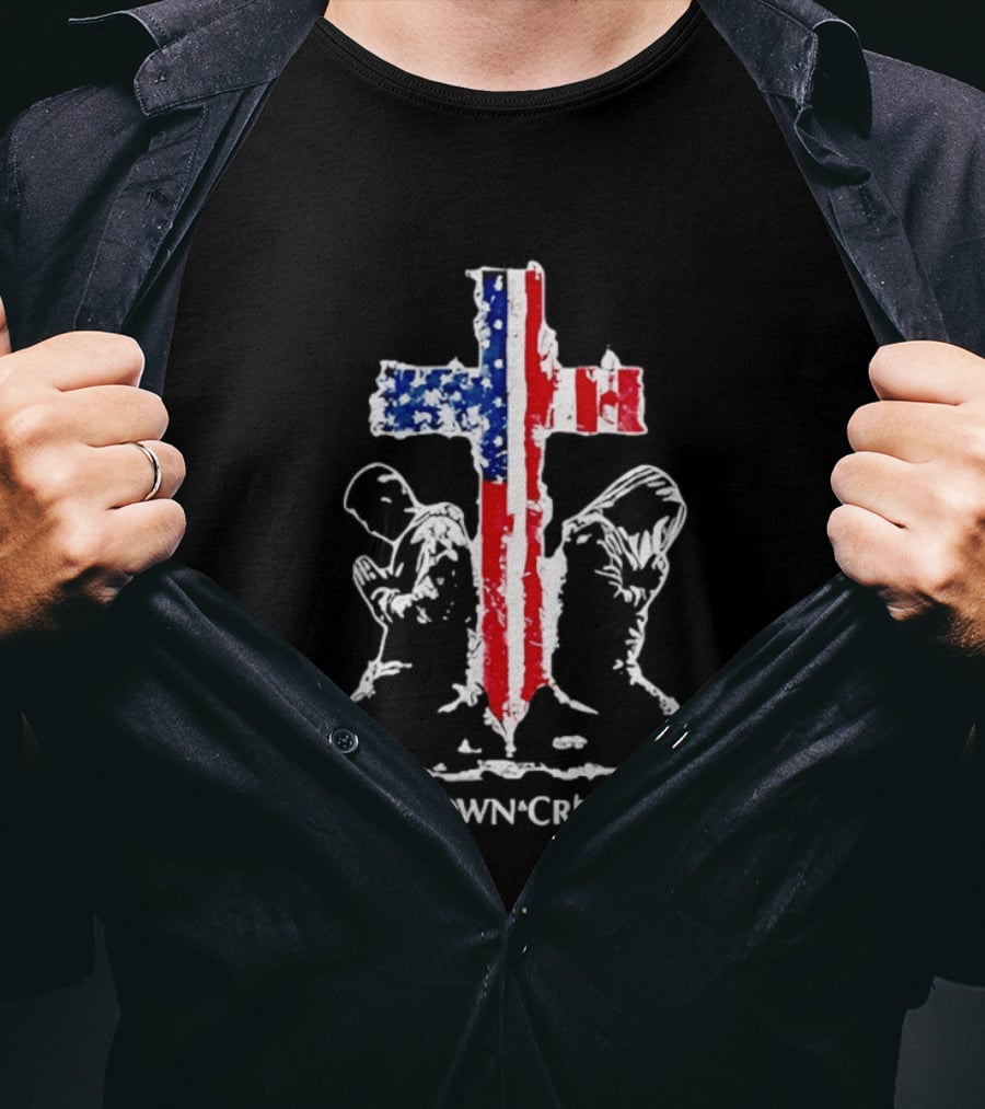 Crown And Creed American Flag Cross Religious Faith Prayer Patriotic Christian T-Shirt