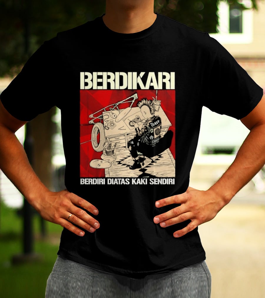 Berdikari Berdiri Diatas Kaki Sendiri Red Checkerboard Racing Motif T-Shirt