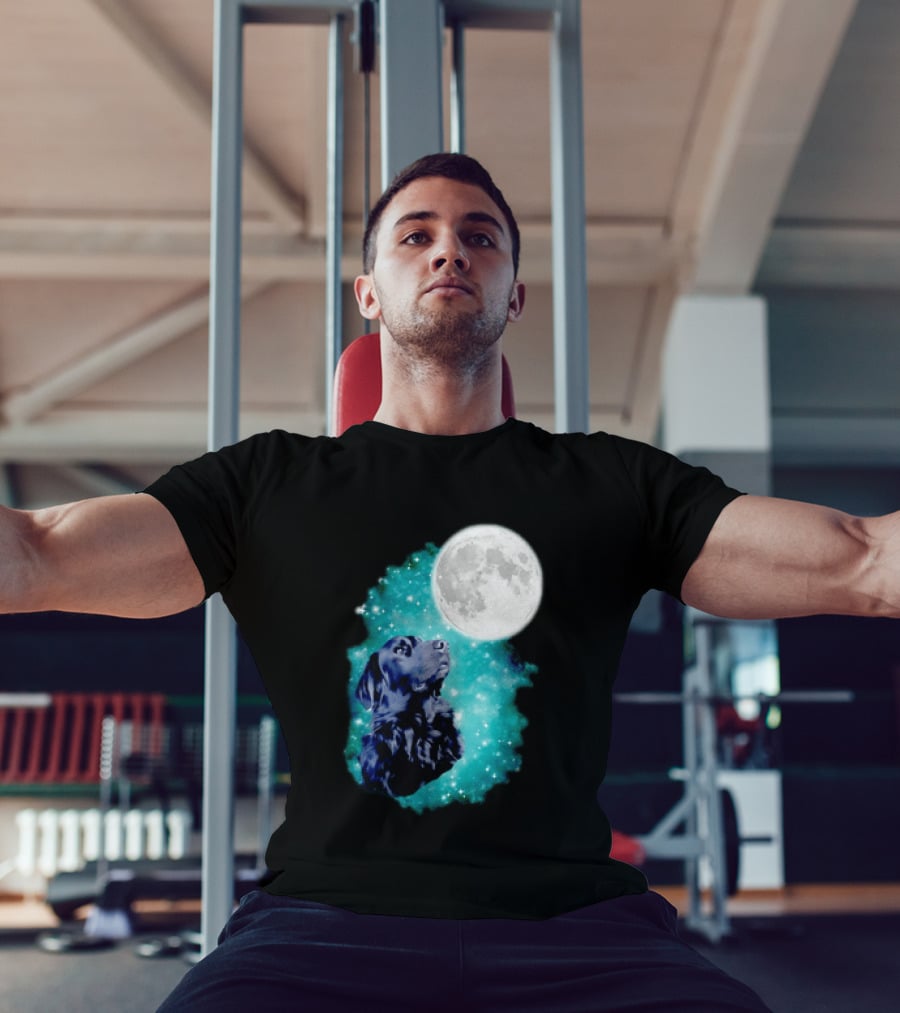 Black Dog Under Moon In Galaxy Space T-Shirt