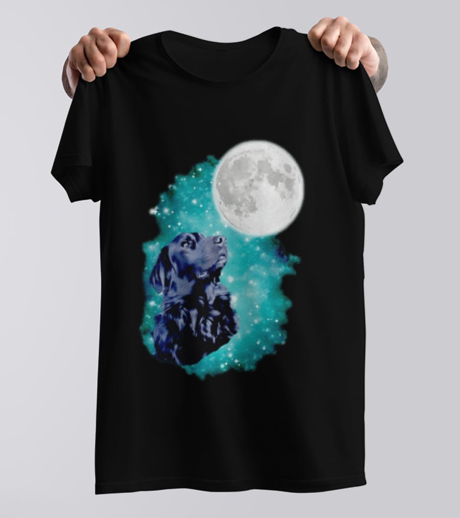Black Dog Under Moon In Galaxy Space T-Shirt