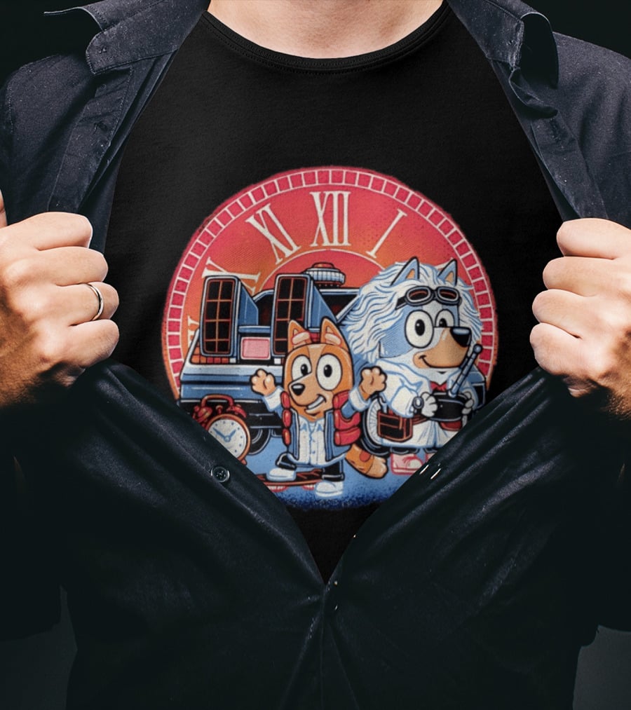 Bluey And Chilli Bark In Time Doc Brown Marty McFly T-Shirt