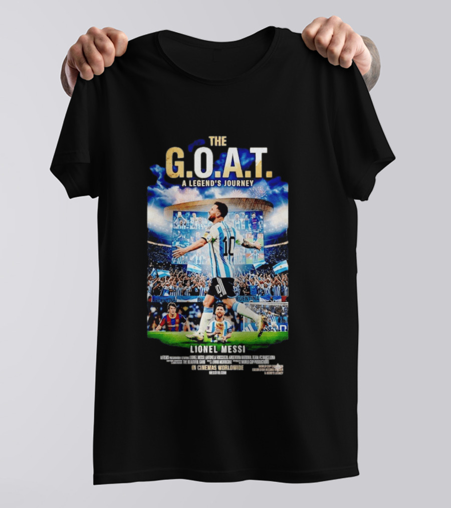 G.O.A.T A Legend's Journey Lionel Messi Soccer Star 10 Argentina Football Champion Stadium Fans Celebration T-Shirt