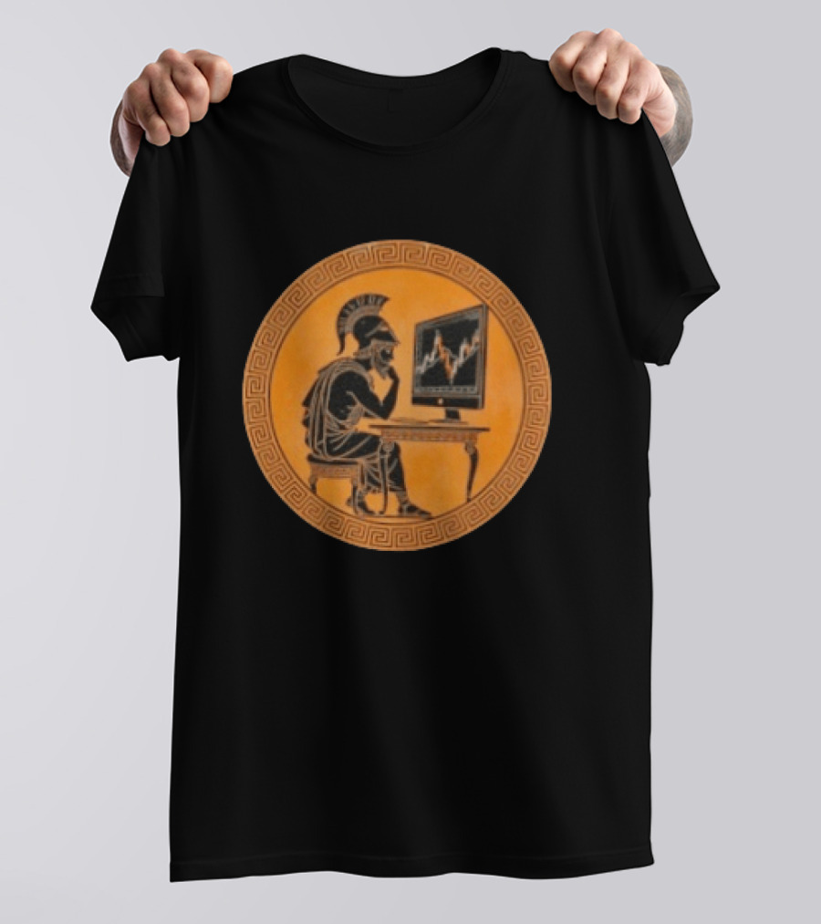 Greek Warrior Analyzing Stock Charts With Ancient Trader Flair T-Shirt