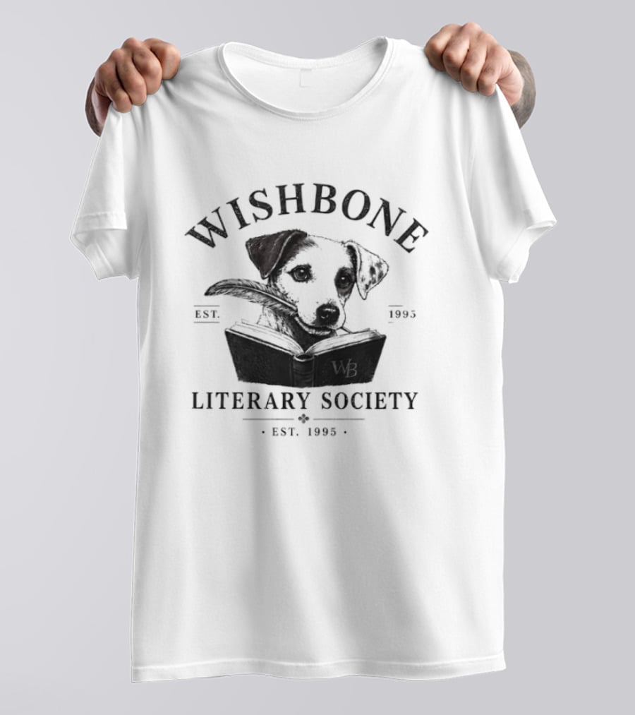 PBS Wishbone Literary Society Est 1995 Classic Dog Reading Book T-Shirt