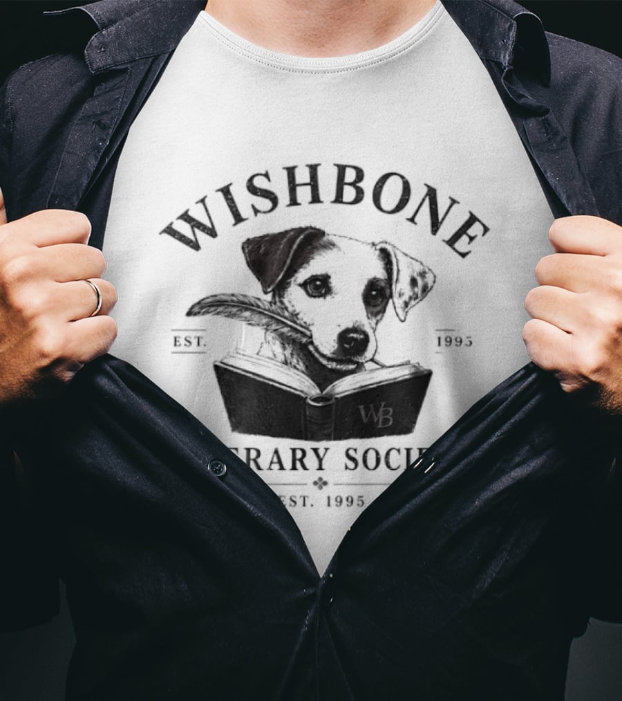 PBS Wishbone Literary Society Est 1995 Classic Dog Reading Book T-Shirt