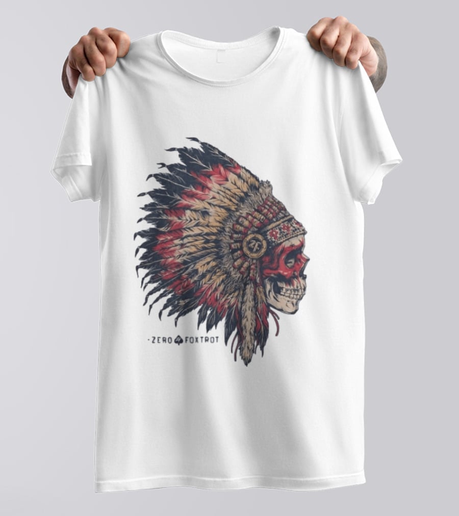 Zero Foxtrot Skull In Feathered Headdress T-Shirt
