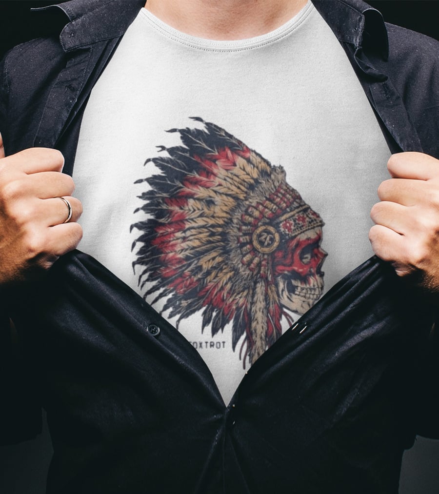 Zero Foxtrot Skull In Feathered Headdress T-Shirt
