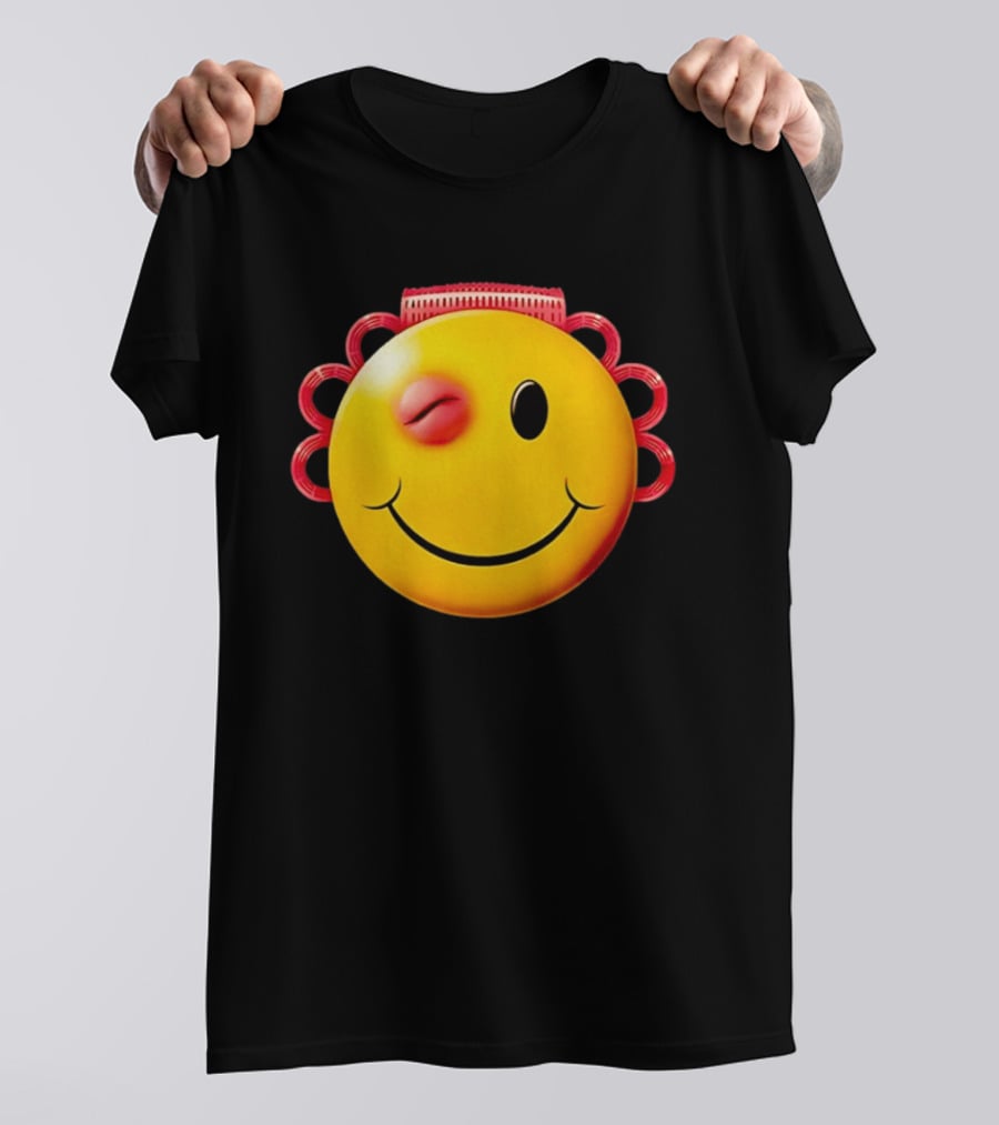 Winking Smiley Face Emoji With Hair Rollers T-Shirt