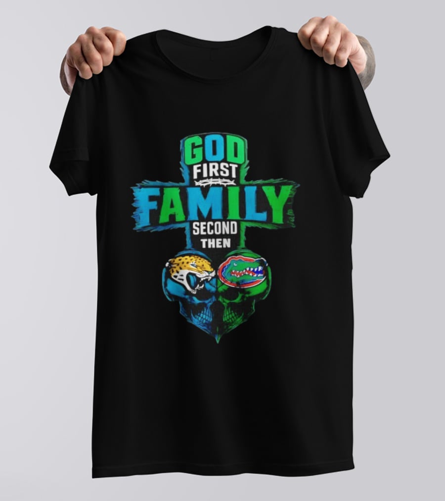 God First Family Second Jacksonville Jaguars Florida Gators Skull Heart T-Shirt