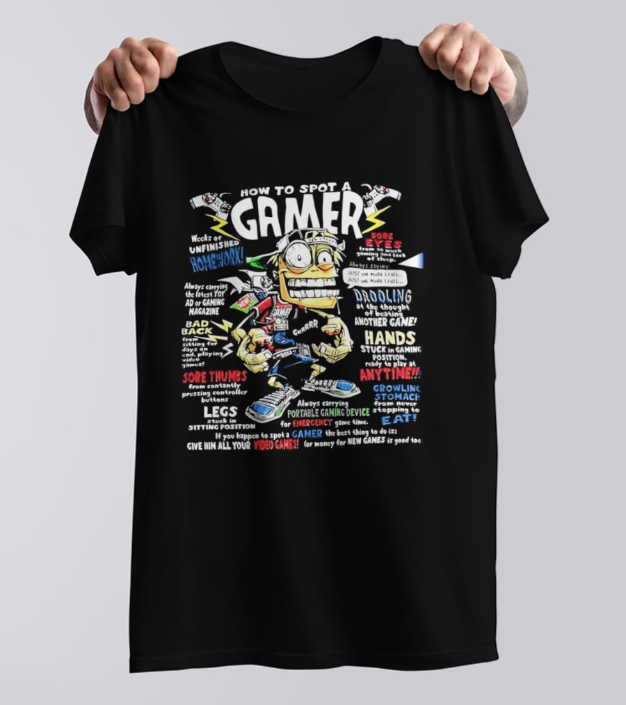 How To Spot A Gamer Headset Power Up XP Pro Gamer At Heart Caffeine Boost Dominate The Gamepad T-Shirt
