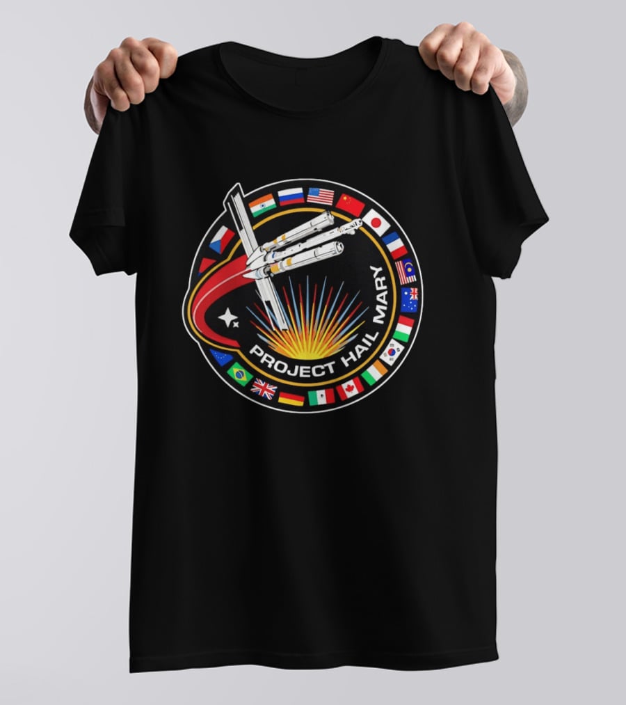 Project Hail Mary Mission Patch With International Flags And Spacecraft T-Shirt