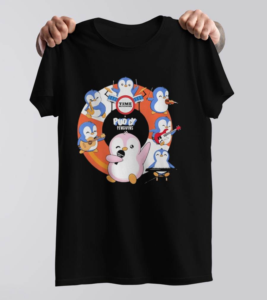 Pudgy Penguins Time Machine Band Musical Penguins Party T-Shirt