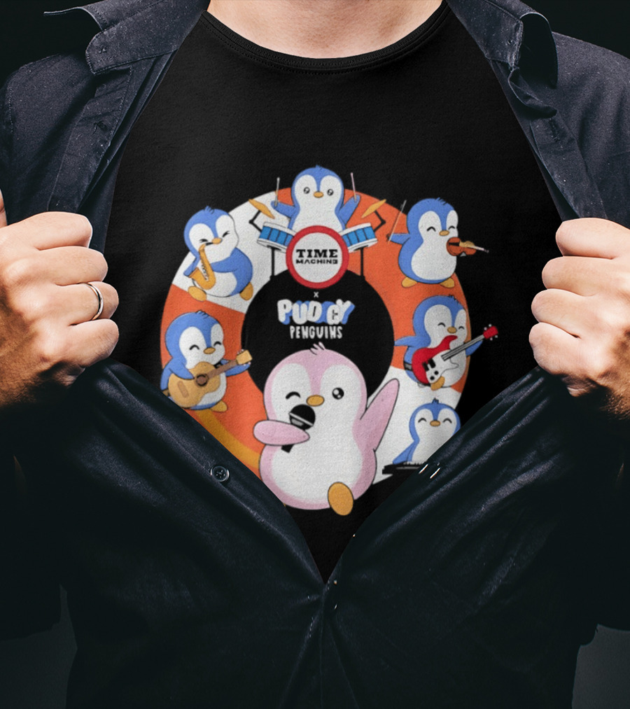 Pudgy Penguins Time Machine Band Musical Penguins Party T-Shirt