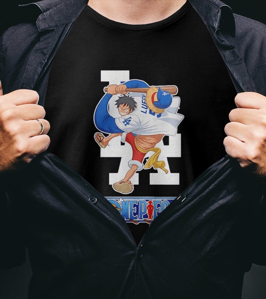 Luffy One Piece LA Baseball Crossover Dodgers T-Shirt