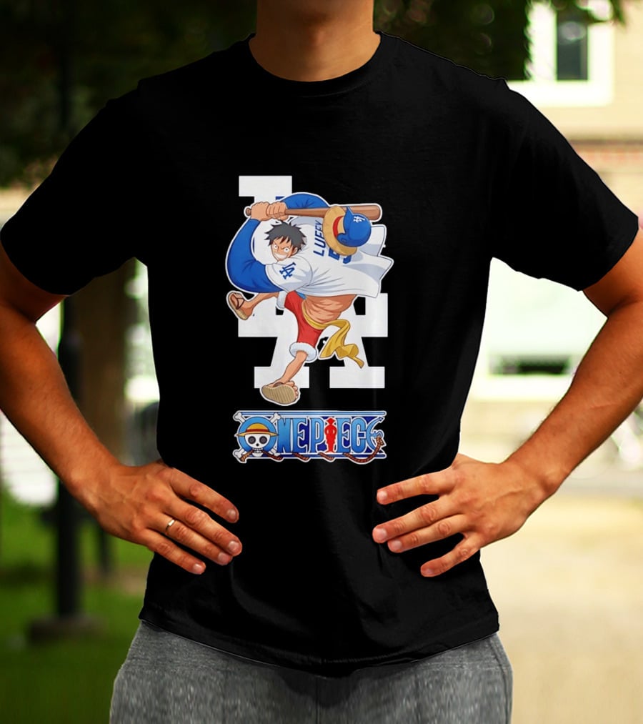 Luffy One Piece LA Baseball Crossover Dodgers T-Shirt
