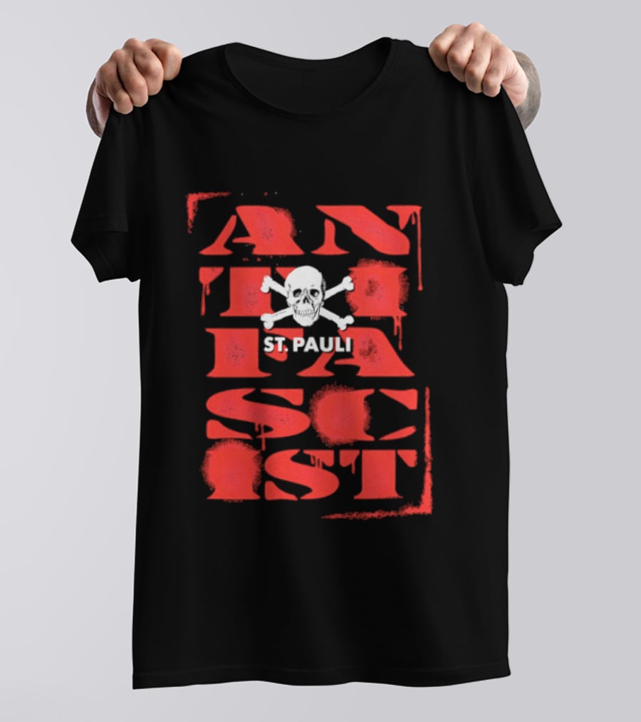 St Pauli Anti Fascist Skull Crossbones Stencil T-Shirt