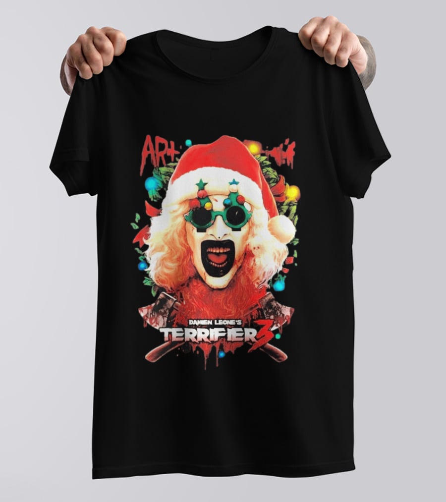 Damien Leone's Terrifier 3 Yuletide Terror Art The Clown Christmas Horror T-Shirt