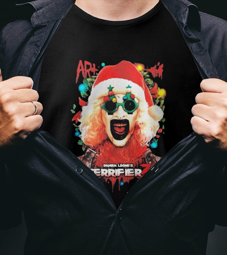 Damien Leone's Terrifier 3 Yuletide Terror Art The Clown Christmas Horror T-Shirt