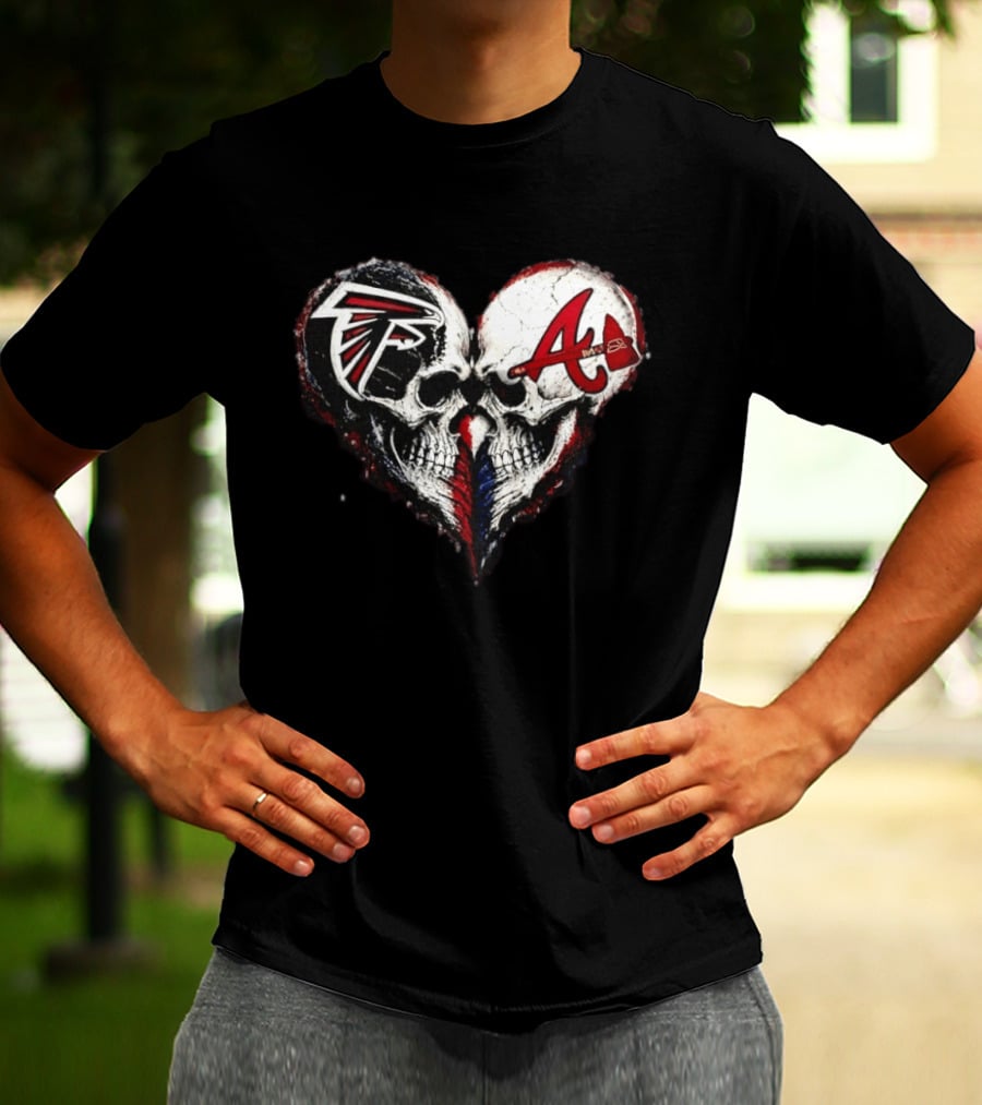 Atlanta Falcons And Atlanta Braves Skull Heart T-Shirt