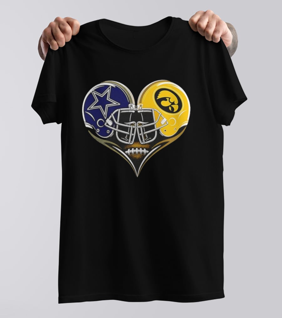 Dallas Cowboys And Iowa Hawkeyes Helmet Heart T-Shirt