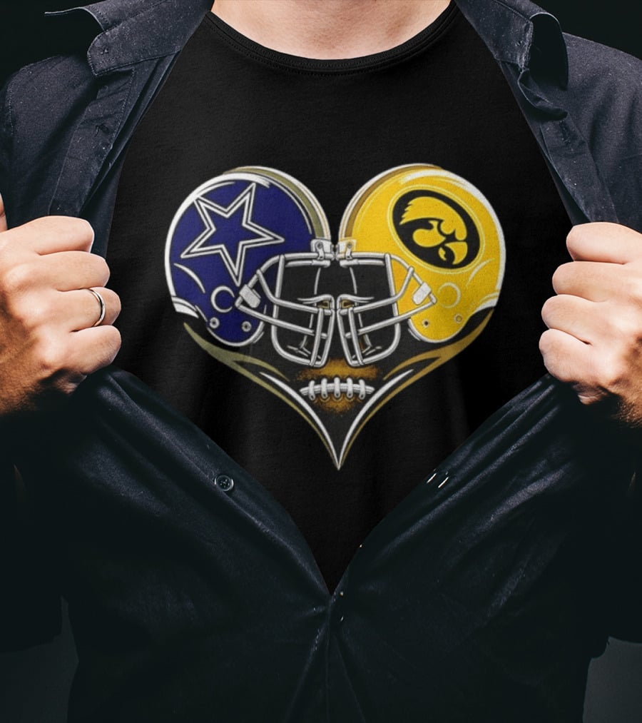 Dallas Cowboys And Iowa Hawkeyes Helmet Heart T-Shirt