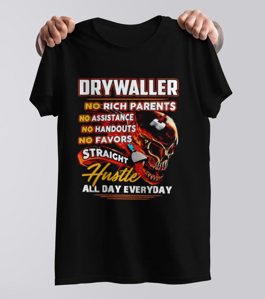 Drywaller Skull Holding Trowel Straight Hustle T-Shirt