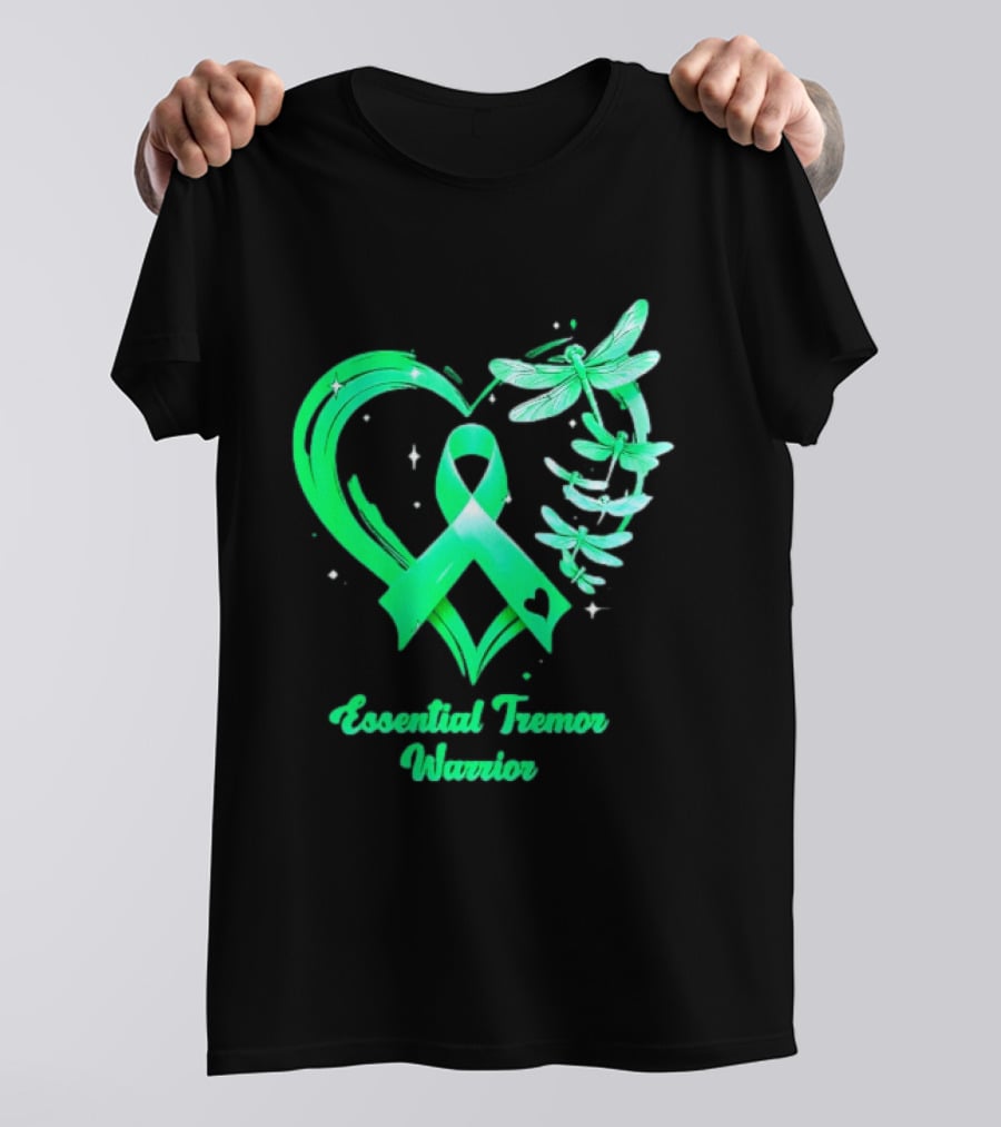 Essential Tremor Warrior Teal Ribbon Dragonfly Heart T-Shirt