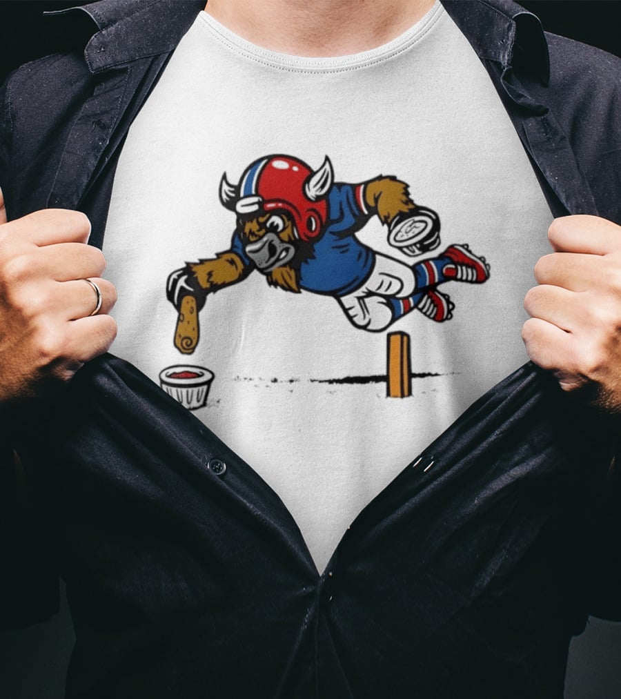 Buffalo Bills Pizza Logs Football Jumping Buffalo With Helmet And Snack T-Shirt