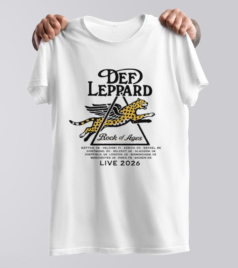 Def Leppard Rock Of Ages Live 2026 Tour Helsinki Zurich Belfast London Paris Wagon T-Shirt