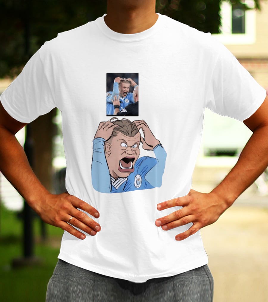 Erling Haaland Frustrated Screaming Football Cartoon Referee Reaction T-Shirt